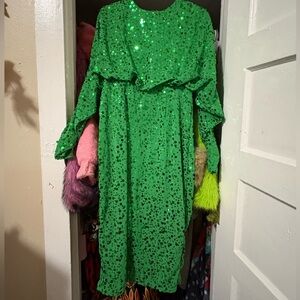 80s Inspired Formal Green Sequin Dress